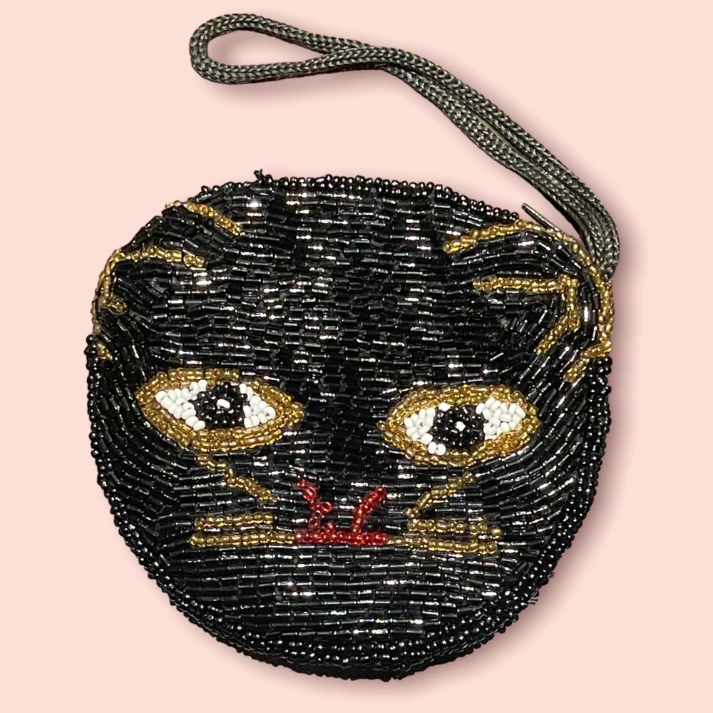 SOLD Vintage Beaded Black Cat Coin Purse 🐈‍⬛